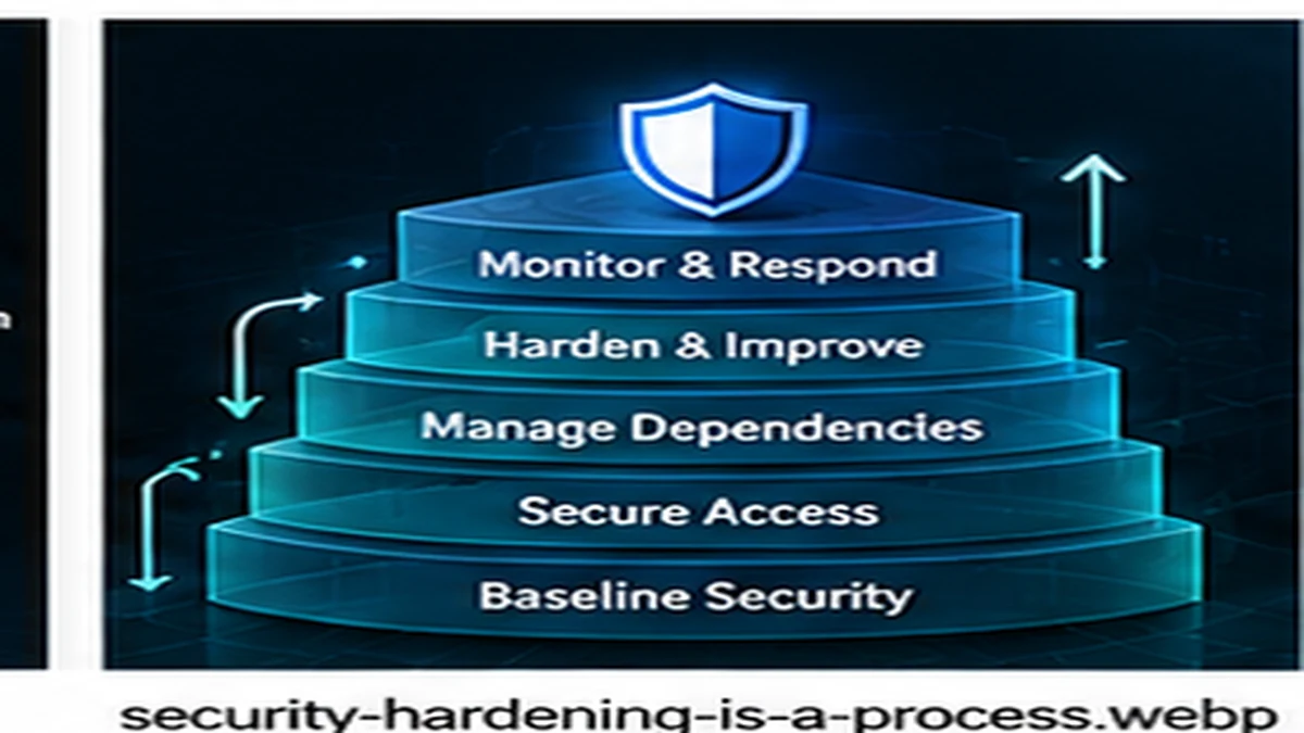 Security maturity progression showing incremental hardening through baseline controls and continuous improvement
